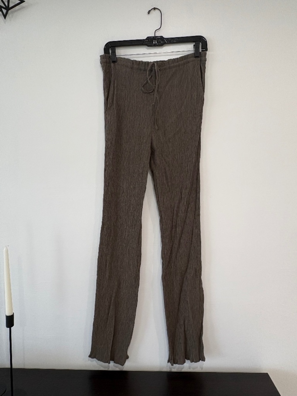 Zara Crinkle Leg Pants Brown Taupe Drawstring Waist Medium